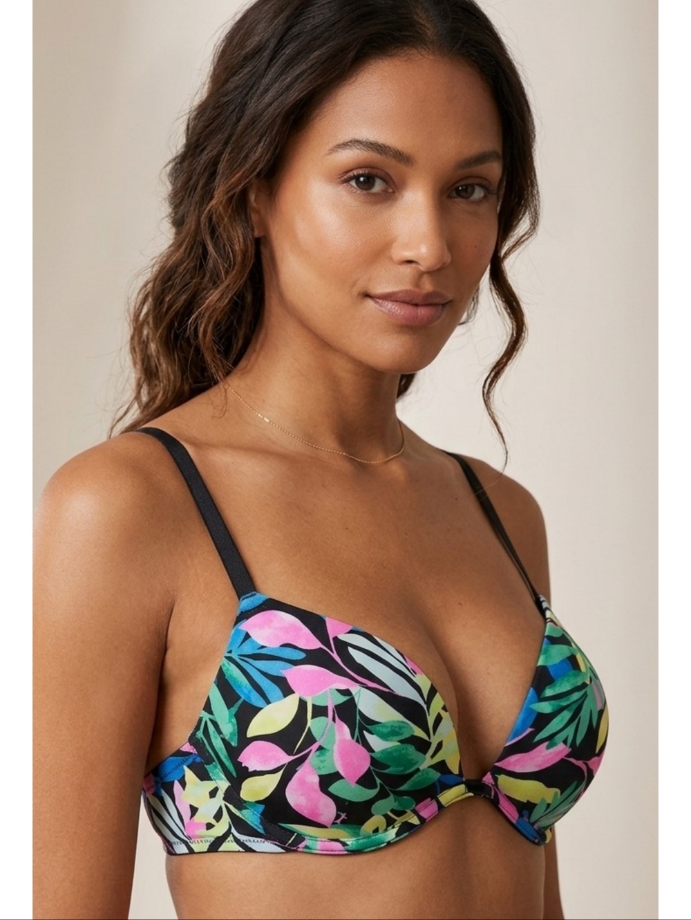 PINK Wear Everywear Super Push-up Bra Black Multi-color Tropics Size 32DD